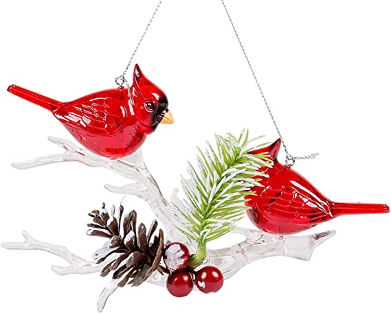 Roman Cardinals on Winter Branch 7 x 7 Inch Plastic Decorative Hanging Christmas Ornament