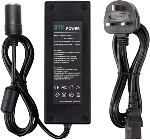 DTK AC 100-240v Mains to DC 12V 10A 120W Car Cigarette Lighter Voltage Converter Power Adapter Socket Converter, Universal Car Charger Power Supply