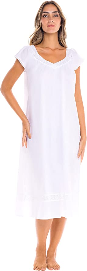 Del Rossa Womens Adele Cotton Nightgown, Long Victorian Sleepwear