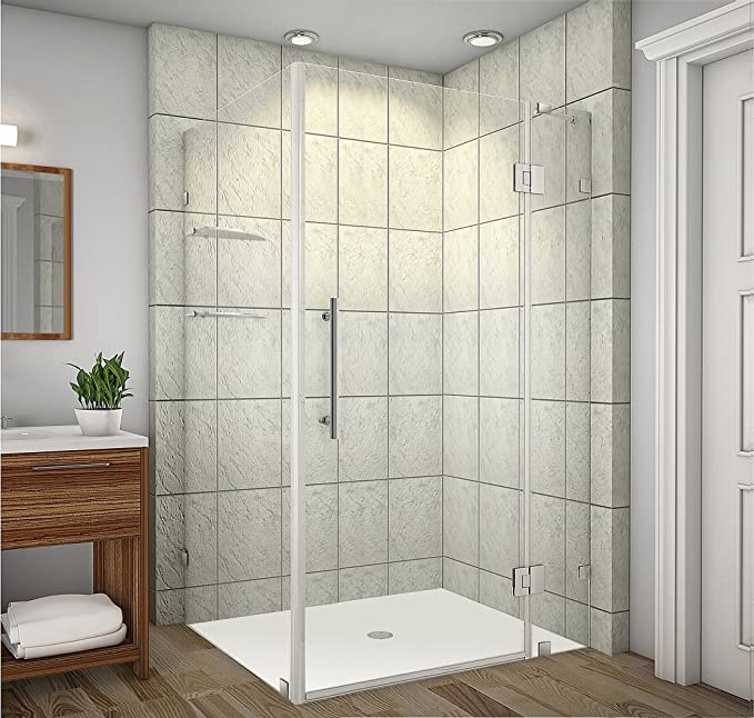 Aston Avalux GS Completely Frameless Shower Enclosure with Glass Shelves, 48" x 36" x 72", Brushed Stainless Steel