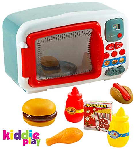 Kiddie Play Pretend Play Electronic Toy Microwave for Kids with Food