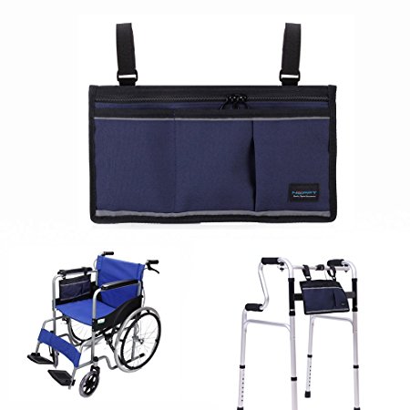 Walker Bags Wheelchair Pouch Armrest Side Organizer Mesh Storage Cover - Fits Most Scooters, Rollators, Power & Manual Electric Wheelchairs (Dark Blue)