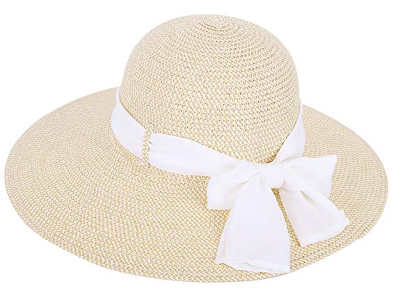 Women Wide Brim Straw Hat Summer Beach Sun Hat UPF50