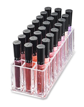 Alegory Acrylic Lip Gloss Makeup Organizer, 24 Spaces - Clear