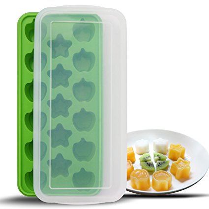 Beasea Silicone Ice Cube Trays with Lids - 17-cavity Ice Cube Mold Set - Flexible & Durable Mini Cocktail Whiskey Ice Ball Maker Gummy Pastry Tool Food Storage Containers - Green
