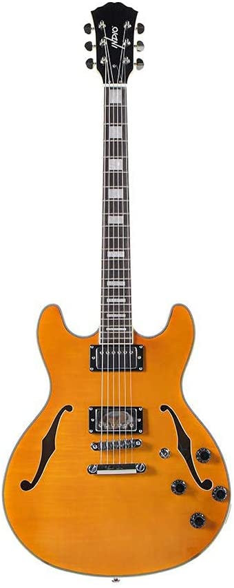 Monoprice 6 String Semi-Hollow-Body Electric Guitar, Right, Transparent (610924)