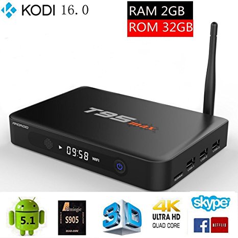 [2017 the Strongest] Leelbox T95 max Android tv box Amlogic S905 Quad-Core cortex-A53 Android 5.1 Kodi 16.0 2GB DDR3 RAM 32GB EMMC Wifi support 2.4G/5G Bluetooth4.0 1000m Ethernet gibabit RJ-45 HDMI