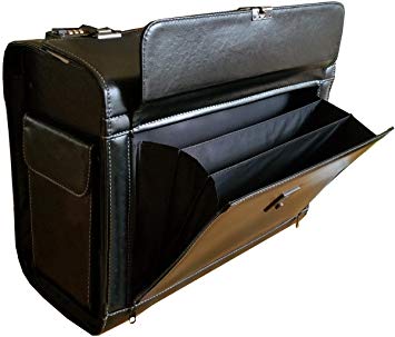 Pro Large Faux Leather Pilot Case Expanding Lockable Concertina Pocket Briefcase Bag