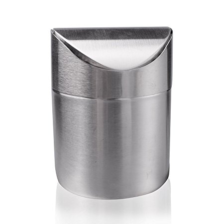Recycling Trash Can,Sanmersen Fashion Mini Brushed Stainless Steel Wave Cover Counter Top Trash Can Garbage Bin Wastebasket Perfect for the Kitchen Bathroom Office Use