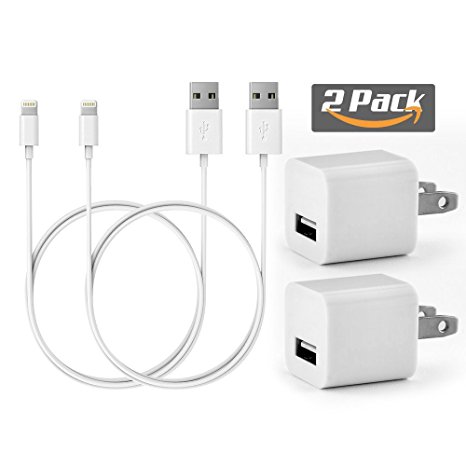Poweron 2 Pack iPhone Wall Charger 2 Pack 3ft 8 Pin Charger Cable Sync Data For iPhone X iPhone 8 8 Plus, 7, 7 Plus, 6, 6S, 6 Plus, 6S Plus, iPhone 5 5S 5C iPod Touch 5th Nano 7th (White)