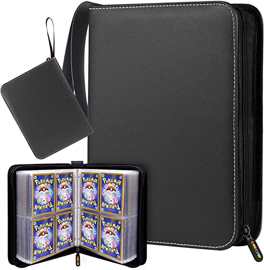 Geecow Pokemon Cards Binder with 50 Removable Sheets, Pokemon Card Holder Book with Zipper Fits 400 Cards, 4-Pocket Trading Card Storage Album for Pokemon Cards Collector (Black)