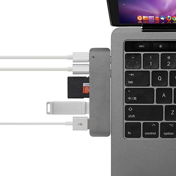 Sicotool Thunderbolt 3 Hub Aluminum Multiport USB C Adapter Dongle Combo HUB Compatible MacBook Pro 2016-2018 Thunderbolt3 5K@60Hz Video Output,USBC 5Gbps Data, TF/SD Card Reader, 2xUSB 3.0(Gray)