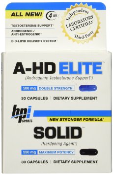 BPI Sports A-HD Elite/Solid Combo 500/550mg Testosterone Booster Capsules, 30 Count