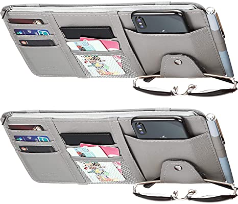 Boao 2 Packs Car Visor Organizer with Adjustable Straps, Auto Interior Accessories Pocket Organizer Registration and Document Holder Car Sun Visor Pen CD Card Storage Pouch