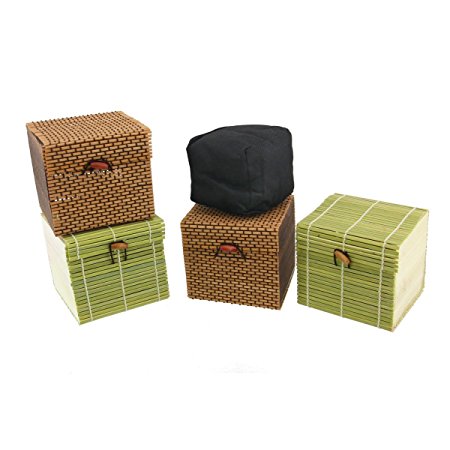 BambooMN Brand - Granulated Bamboo Charcoal Odor Absorber in Decorative 4" Box, Green and Brown 4pc