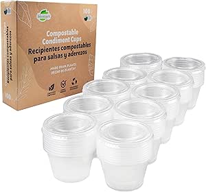 Jacent Compostable Condiment Cups with Lids, 2 oz Sauce Cups, 100 Sets per Pack: Eco-friendly for Salad Dressings, Charcuterie, Snacks and Samples