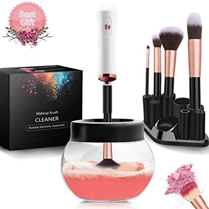 SGDOLL Makeup Brush Cleaner Clean and Dry All-Size Makeup Brushes In Seconds 360 Degree Rotation with 8 Silicone Collars,White