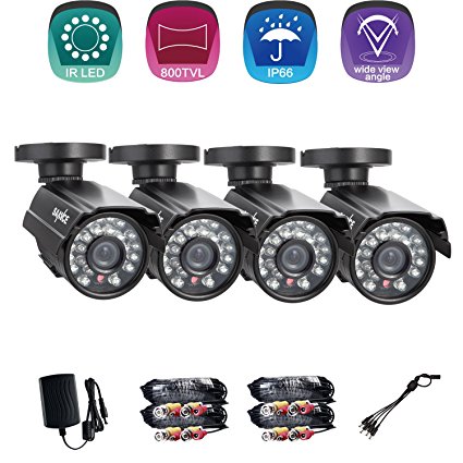 Sannce 4 Pack 800TVL 960H High Resolution CCTV Surveillance Camera Kit (Indoor/Outdoor, IP66 Weatherproof ,Metal Housing, Day/Night Vision)
