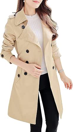 NANJUN Women's Double-Breasted Trench Coat Classic Lapel Overcoat Slim Outerwear Waterproof Coat with Belt Buckle