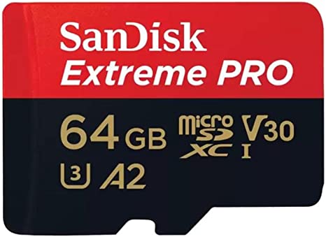 SanDisk 64GB Extreme PRO® microSD™ UHS-I Card with Adapter C10, U3, V30, A2, 200MB/s Read 90MB/s Write SDSQXCU-064G-GN6MA