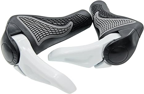 PRUNUS Bike Grips Rubber Ergonomic Antislip Handlebar Grips for MTB Bicycle Mountain(Black Gray) (with Horns)