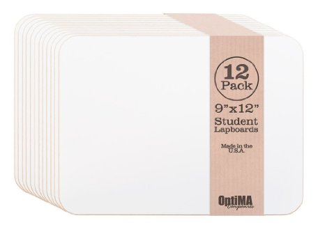 OptiMA 9x12 Single Sided Student Dry Erase Lap Boards 12 Pack