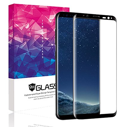 Galaxy S8 Screen Protector,[Case Friendly] Tempered Glass Full Coverage Screen Protector for Sumsung Galaxy S8 - 3D Curved Edge to Edge Film Anti-Glare and Bubble-Free (Black)