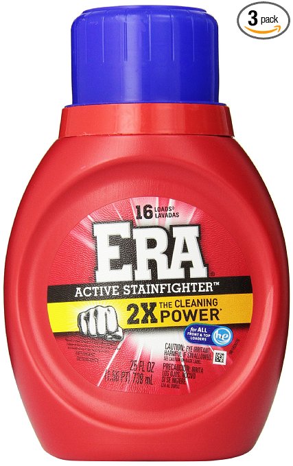 Era 2x Ultra Active Stainfighter Formula Regular Liquid Detergent 16 Loads 25 Fl Oz (Pack of 3)