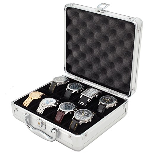Small Watch Case - PERFECT WATCH STORAGE ORGANIZER - TECH SWISS Briefcase 8 Watches STORAGE & KEY LOCK CASE