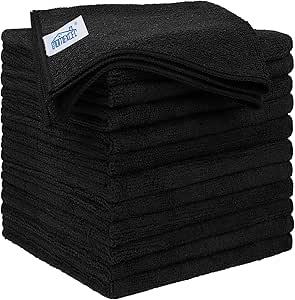 HOMEXCEL Black Microfiber Cleaning Cloths 12 Pack, 12.5 x 12.5 inch Microfiber Towel for Cars, Ultra Absorbent Car Washing Cloth, Lint Free Streak Free Cleaning Rags for Car, Kitchen, and Window