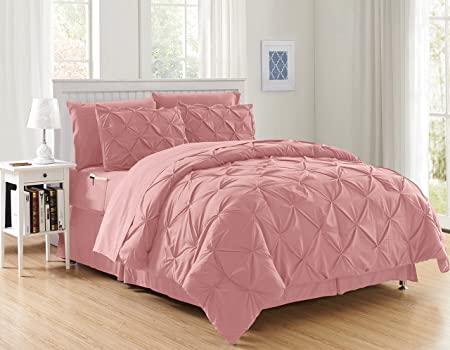 Elegant Comfort Luxury Best, Softest, Coziest 6-Piece Bed-in-a-Bag Comforter Set on Amazon Silky Soft Complete Set Includes Bed Sheet Set with Double Sided Storage Pockets, Twin/Twin XL, Dusty Rose