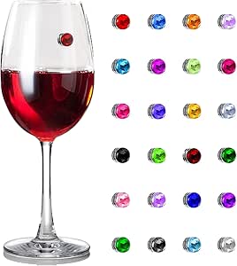 Wine Glass Charms 24 Pieces Wine Glass Charms for Stemless Glasses Crystal Magnetic Glass Markers for Wine Party Decorations Drink Markers Tags Identifiers for Stem Glasses