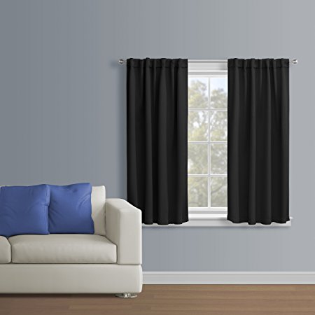 Luxury Homes Premium Quality Thermal Insulated Window Blackout Curtains, Rod Pocket / Back Tab, 52"W x 63"L, Set of 2 Panels - Free Matching Tiebacks Worth $9.99 Included (BLACK)