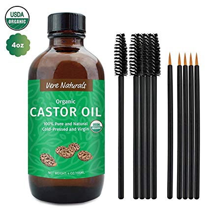 VASSOUL Organic Castor Oil - USDA Certified Organic 100% Pure, Cold-Pressed, Best Treatmentfor Eyelashes Growth Serum - Promotes Natural Eyebrows,Hair & Eyelash Growth,Protect nail and skin