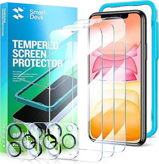 SmartDevil 3 Pack Screen Protector for iPhone 11 Pro Max with 3-Pack Camera Lens Protector, 9H Clear Tempered Glass Film [Military Grade Shatterproof], Alignment Frame [Easy Installation]