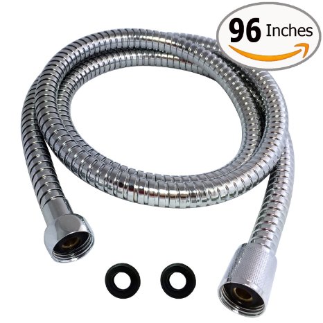 Shower Hose 98 Inches 8 ft Extra Long Stainless Steel Flexible Handheld Shower Head with Chrome Finishes - Best Detachable Handshower Extension Replacement Adapter with Brass Fitting