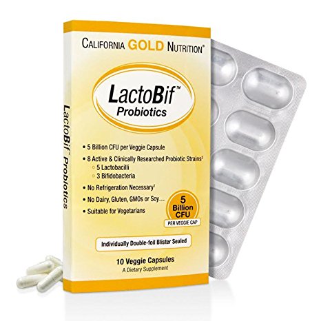 California Gold Nutrition Lactobif Probiotics, 5 Billion Cfu, 10 Veggie Caps