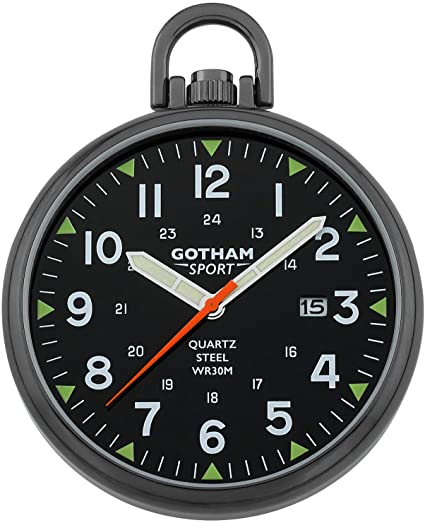 Gotham Men's Sport Series Gun-Plated Stainless Steel Analog Quartz Date Pocket Watch # GWC14109BBK