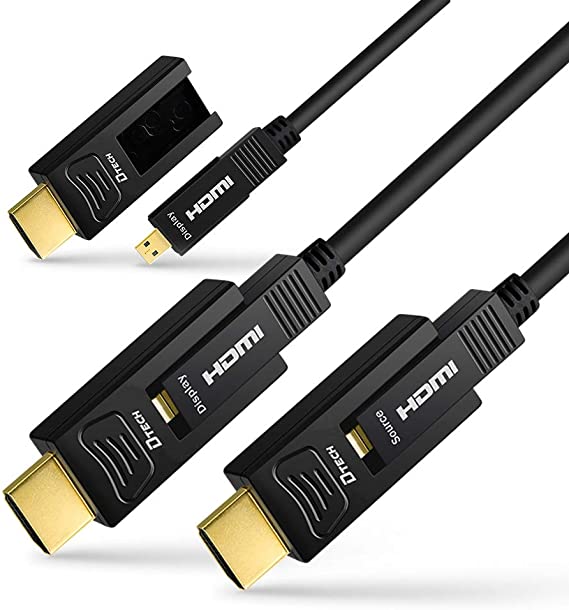 DTECH 25 Feet Fiber Optic HDMI Cable 4K 60Hz YUV 444 18Gbps High Speed Ultra HD with Dual Micro HDMI and Standard HDMI Connector (8 Meters, Black)