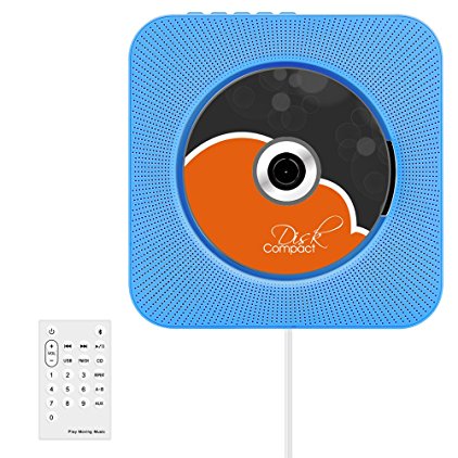CD Player, VIFLYKOO Upgrade Version Wall Mountable CD Player Bluetooth Hi-Fi CD Music Player with Remote Control,USB,MP3 3.5MM Headphone Audio jack AUX input/output(Blue)