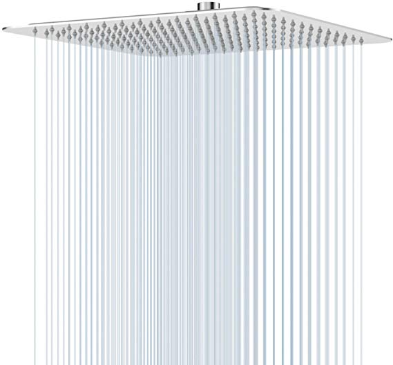 SR SUN RISE Luxury 16 Inch Large Square Stainless Steel Shower Head High Pressure Rainfall Showerhead Ultra Thin Water Saving Polished Chrome 2.5 Gpm