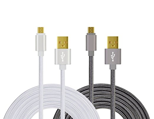 UNISAME™ 2Pcs/Pack 6Ft Premium Nylon Fabric Braided Gold Plated Micro USB Charging Sync Data Cable Charger Cord for Galaxy S7 S6 Edge S4 Note 4 5 Tab, Moto G X, HTC and more Android Devices