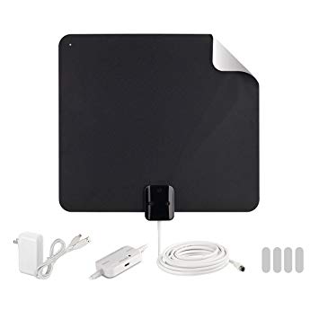 RCA Indoor TV Antenna Amplified Antenna TV Digital HD - Thin Film Reversible Antenna HDTV Multi-Directional VHF UHF Reception A Large 65 Mile Range from Black (AZON009)