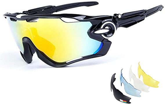 HTTOAR Cycling Glasses/Bike Glasses/Polarized Sports Sunglasses with 5 Interchangeable Lenses,Baseball Running Fishing Golf Driving Sunglasses Mens Womens