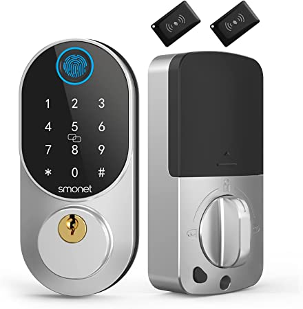 Door Locks with Keypads,SMONET Fingerprint Keyless Entry Smart Deadbolt with Auto Lock Touchscreen,Electric Digital Biometric Front Door Lock with Fobs Code Key,Home Combination Lock Christmas Gifts