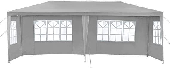 LIVIVO 6m x 3m Outdoor Party Gazebo Beer Tent with Waterproof Canopy and Detachable Side Panels and Windows with 6 Securing Pull Ropes and 12 Ground Pegs