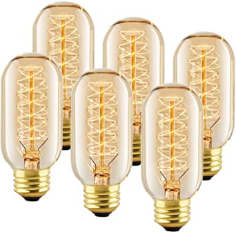 6 Pack T45 Edison Bulbs, 40 Watt Antique Vintage E26 Base Dimmable Amber Glass Incandescent Light Bulbs, Warm White 120V Lamp for Home Light Fixtures Decoration, Warll Sconce by LUXON