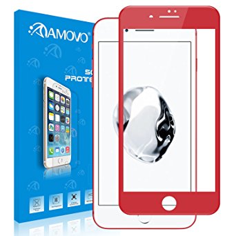 AMOVO iPhone 7 Screen Protector, iPhone 7 Tempered Glass Screen Protector 3D Curved Carbon Fiber Screen Protector for iPhone 7 (red)