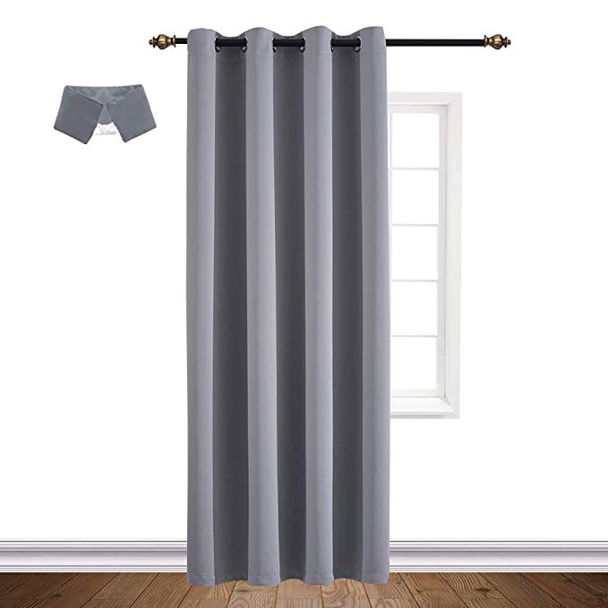 Yakamok Blackout Window Curtains for Bedroom Thermal Insulated Room Darkening Drapes/Curtains, W52 x L96 Inch, 8 Grommets, 1 Panel, Light Grey