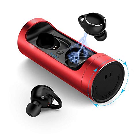 True Wireless Earbuds-ZFKJERS Wireless Bluetooth 5.0 Auto Pairing Headphones HiFi Noise Cancelling IPX7 Waterproof 20H Playtime Sports Earbuds with Charging Case (Red)